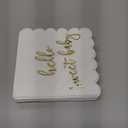 50 Pack 5x5 Inch White Scalloped Napkins with Gold Foil Hello Sweet Baby - Gender Neutral Baby Shower Napkins & Table Decor for Boy Girl Sprinkle Decorations