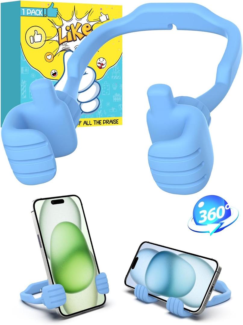 Gifts for Teen Boys Girls Kids: Thumbs Up Lazy Phone Stand Cell Phone Holder Gift for Men Women Adults Funny Gadgets Teenage Dad Father Husband Wife Who Have Everything Stocking Stuffers Cute Things (Macaron Blue)