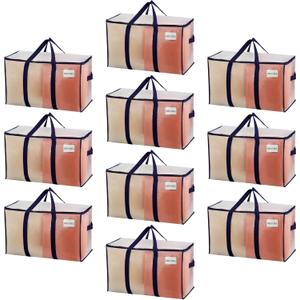 VENO 10 Pack Moving Bags, Heavy Duty, Moving Boxes Alternative, Packing Storage Supplies for Dorm Room Essentials with Zipper for Clothes, Extra Large Totes for Packaging (Clear, 10 Pack)