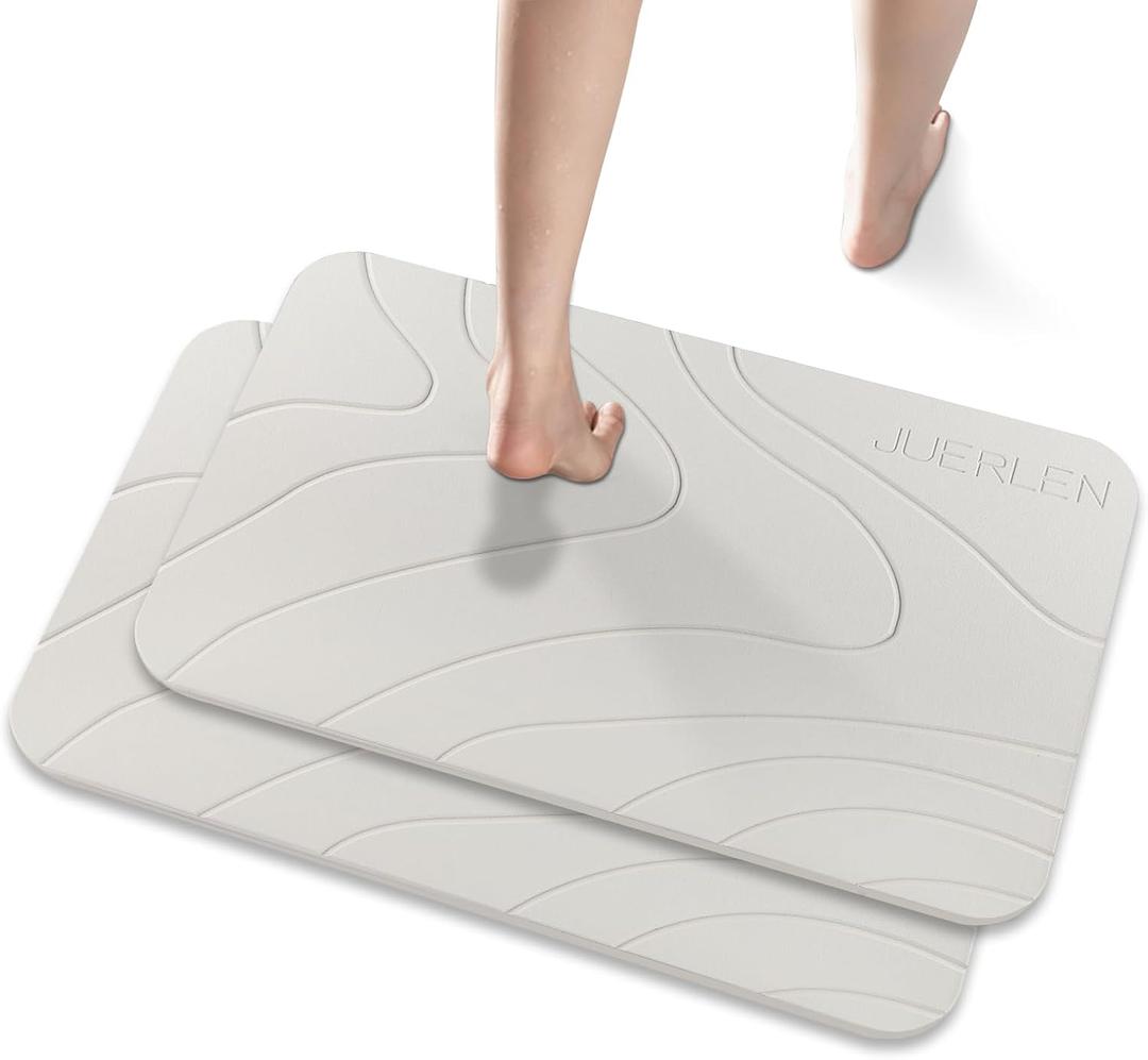 2 Pack Diatomaceous Earth Shower Mat, Stone Bath Mat, Nonslip Super Absorbent Fast-Drying Hard Bath Mat for Bathroom Shower Floor, 24 x 16 inch, Pallid Wave Design