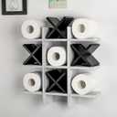 Weysat Tic Tac Toe Toilet Paper Holder Stand Bathroom Wall Decor Rustic Wooden Hanging Storage Freestanding Wall Mounted Shelves Decor for Toilet Tissue Farmhouse