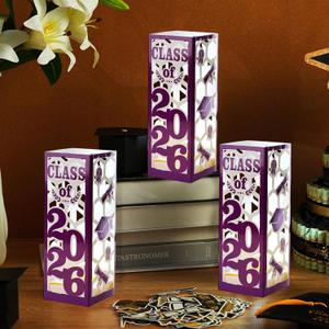 6 Pcs Light Up Graduation Centerpieces- Class of 2026 Graduation Decorations Lantern Boxes for College High School Congrats Graduation Party Supplies(Purple)
