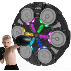 Music Punching Machine for Kids Adults,Bluetooth Wall Mounted Boxing Trainer with Gloves,Rhythm Lights,2 Player Battle Mode,Reaction Training Pad,Home Gym Sport Toys Gifts for Boys Girls Teens 6-12+