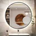 32" LED Backlit Bathroom Vanity Mirror, Wall Mounted Round Makeup Shaving Mirror with 45 Beveled Metal Frame Design, HD Waterproof&Explosion-Proof Smart Mirror, Memory Function, Black