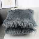 OYIMUA Fluffy Decorative Throw Pillow Covers 20x20, Faux Fur Farmhouse Luxury Pillow Cases,Soft Plush Fuzzy Dark Gray Cushion Covers for Sofa Couch Living Room Bedroom Set of 2
