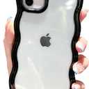 Compatible for iPhone 16 Case Cute Girly Clear Curly Wave Frame Shape for iPhone 16 Phone Case Wavy Shockproof Protective Phone Cover for Women Girls Phone Cases Clear Design, Black