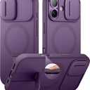 SURITCH for iPhone 17 Case with Camera Control Cover, Camera Slide Cover and Adjustable Kickstand, Compatible with MagSafe, Shockproof Bumper Protective Cases 6.3 Inch, Dark Purple