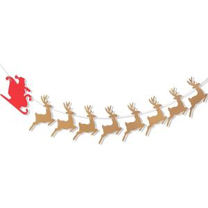 4 x Sleigh And Reindeer Banner - Christmas Santa In His Sleigh With Reindeer Garland, Merry Christmas Party Decoration