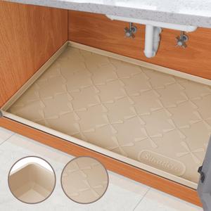 SIKADEER 34" x 22" Under Sink Mat Waterproof, Silicone Mat Kitchen Drawer Shelf and Cabinet Liner, Sink Protector for Kitchen Organizers and Storage, Boot Tray Pet Food Mats (Beige)
