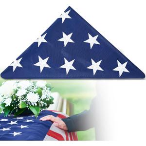 Mindsoft 5 x 9.5 ft Folded Memorial American Flag USA Burial Embroidered Stars Sewn Stripes Memorial Flags for Graves Casket Veteran Military Display Case, 4 Rows of Lock Stitching