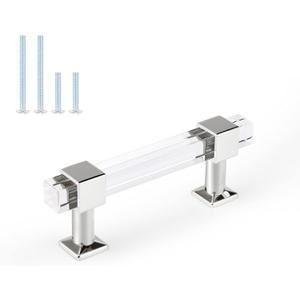 25 Pack Orger Kitchen Cabinet Handles with Square Clear Tube, 3in Hole Centers Acrylic Cabinet Pulls Zinc Alloy Base Polished Chrome, Drawer Handles for Bathroom Cabinet