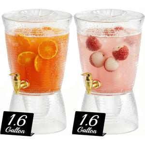 2 PCS 1.6 Gallon Drink dispenser,Plastic Water Dispenser with Detachable Base Iced Juice Container Unbreakable for Wedding Party，Counter Tops, No Mess, Easy to Assemble & Wash