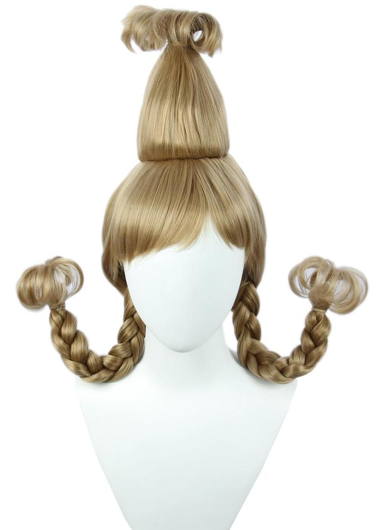 Linfairy Christmas Girl Wig with Wire Braids Halloween Cosplay Costume Wig for Women (Ash Blonde)