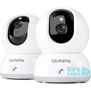 blurams 5G Indoor Camera, 2K Nanny Cam, 360 PTZ Pet Camera with Phone App, One-Touch Call, Color/IR Night Vision, Dual-Band Wi-Fi, Motion Tracking, Compatible with Alexa(2Pack)
