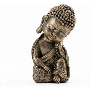 Baby Buddha Statue Indoor Decor, 8 Inch Resin Thinking Buddha for Meditation Room, Spiritual Zen Gifts, Antique Golden Altar Statue for Home Retro