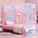 Twin Size Bed Canopy with Lights, Bed Canopy for Girls Princess with Luminous Stars, Canopy Bed Curtains for Twin Bed Kids Indoor Decor Bedroom, 4 Corner Post Bunk Bed for Student Dormitory, Blue&Pink (39"W x 78"L (Pack of 1))
