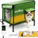 Heated Cat House for Outside use 900D Oxford Cloth, Outside Cat House Weatherproof with Remote Control Heating Pad, Insulated Cat Houses with Sloped Roof for Drainage, Raised Legs to Isolate Moisture