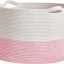 Extra Large Cotton Rope Basket 22" x 14"| Toy Basket (White & Pink)
