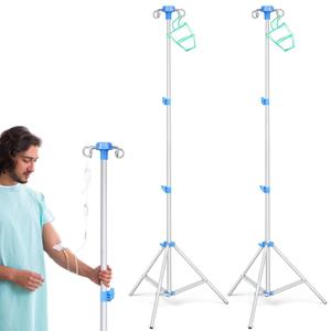 TrelaCo 2 Pack Portable IV Pole Stand, Collapsible Adjustable IV Stand with 4 Hooks & 3 Leg Tripod Base, Aluminum Alloy Drip Bag Holder, Height Adjustable 20-79 Inches for Hospital, Clinic & Home Care