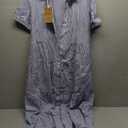 utcoco Womens Casual Short Sleeve Button Down Tie Waist Ruffled Striped Maxi Shirt Dress, Size L