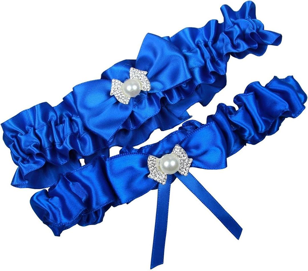 Royal Blue Wedding Belt Set Bridal Garters For Bride Plus Size Available (Blue)