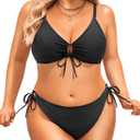 Daci Women's Plus Size Triangle Bikini Set, Sexy Tie Front Two-Piece Swimsuit (Black)