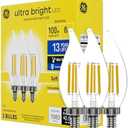 GE Ultra Bright LED Light Bulbs, 100W, Soft White Candle Lights, Clear Decorative CA12 Light Bulbs, Candelabara Base (2 Pack)
