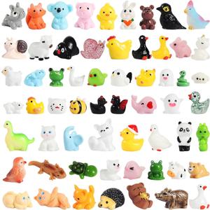 GliSun 60 Pcs Mini Resin Animals 60 Styles Tiny Animals Garden Decor Tiny Resin Miniature Figurines Bulk for Dollhouse Slime Charm Fairy Garden Hide Crafts Accessories