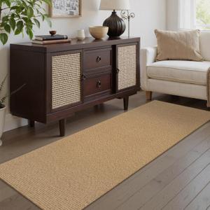 Uphome Kitchen Runner Rug, 2x6 Washable Boho Rug Runners for Hallways Non Slip, 6ft Low Pile Woven Cotton Modern Carpet Runners, Stain Resistant Bedroom Runner Rug for Hallway Entryway, Natural