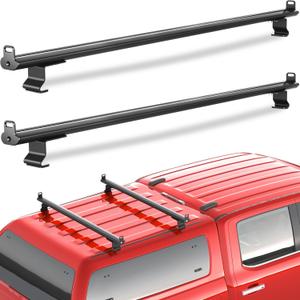 57" Universal Roof Ladder Rack for Van & Pickup Truck Cap & Topper, Roof Rack, 2 Bars, Heavy Duty Aluminum Ladder Roof Van Rack Truck Rack (Drilling Required) Adjustable Ladder Rack (Black)