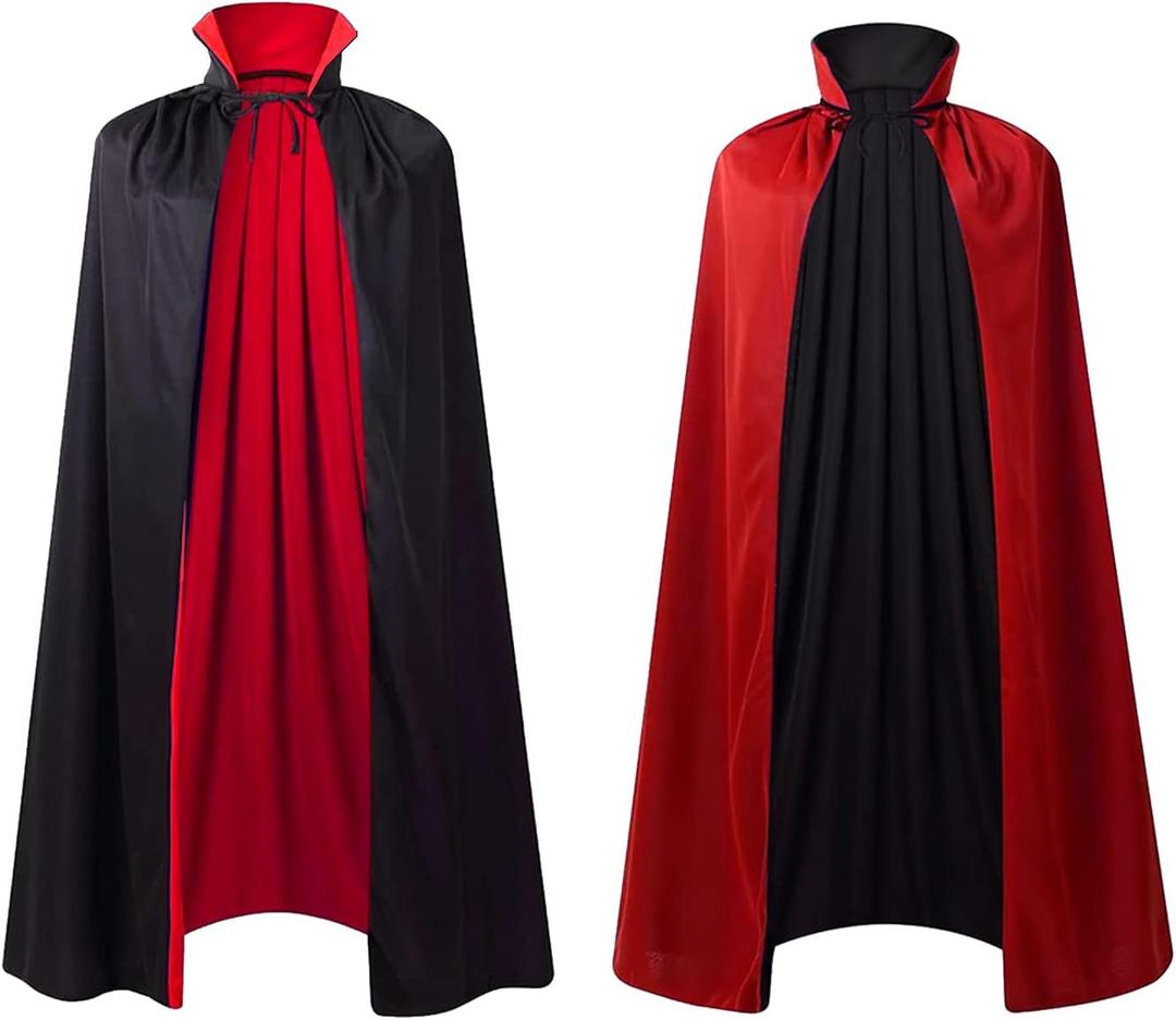 Stand Collar with Hood Reversible Cloak Masquerade Cape Costume, Black and Red (47"/120cm)