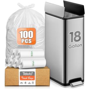 18 Gallon 100 Counts Trash Bag Tall Kitchen Trash Bags, Fit 15,16,18,20Gal,Garbage Bags by Teivio, Unscented, Bin Liners, Plastic Bags for home, for Bathroom, Office, Industrial, Clear