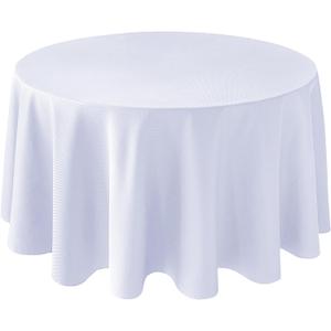 Biscaynebay Textured Fabric Round Tablecloths 90", White Water Resistant Table Cloths Circle Folding Table Covers Linen for Dining, Kitchen, Wedding and Parties etc.