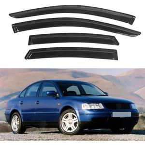 KPY Window Visor Compatible with Volkswagen (VW) Passat 1997-2005, Rain Guard Window Vent Deflectors Tape-On Style, 1997 1998 1999 2000 2001 2002 2003 2004 2005