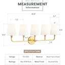 Bathroom Light Fixtures, 5 Light Brushed Gold Vanity Lights with Flared White Fabric Shade, 35 Inch Wall Sconce, Modern Sconces Wall Lighting for Hallway Bedroom, VL837-BG-5