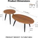 2-Piece Nesting Coffee Table Set, Oval & Round Mid-Century Modern Side Tables with MDF Tabletop & Metal Tapered Legs, Accent Table Set for Living Room, Small Spaces, Walnut, 19.6 Inches X 18.8 Inches X 19.6 Inches