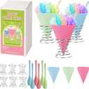 (6-pack) Calvana Reusable Plastic Snow Cone Cups Kit, Includes Leakproof Cups & Spoon Straws with Metal Holders, Compatible with Nostalgia & Cuisinart Snow Cone Machine, 6oz