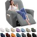 YEMYHOM 4 Pieces Oversized Stretch Recliner Slipcover Latest Jacquard Large Recliner Chair Cover with Side Pocket Anti-Slip Furniture Protector with Elastic Bottom (X-Large Recliner, Light Gray)
