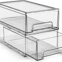 Sorbus Medium Clear Storage Drawers (2 Pack) Stackable Organizer Drawers for Fridge, Pantry, Kitchen Pull-Out Storage Bins with Handles, Slide Out Acrylic Drawers
