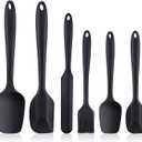 Spatulas Set of 6, Food Grade Silicone Spatulas, Heat Resistant, Seamless One Piece Design, Stainless Steel Core, Kitchen Utensils Nonstick for for Cooking, Baking and Mixing (Black)