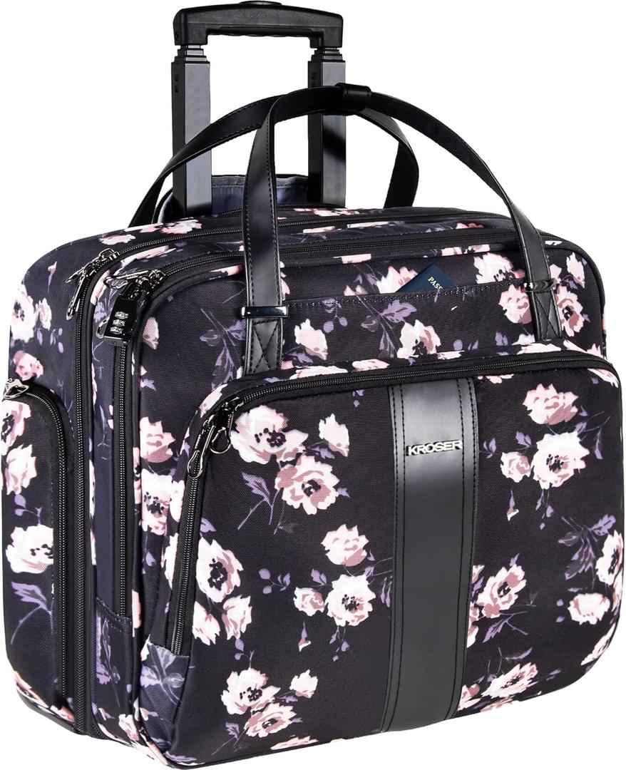 KROSER Premium Rolling Briefcase for 15.6 Inch Laptops - Water-Repellent Overnight Computer Bag with RFID Pockets for Travel/Business