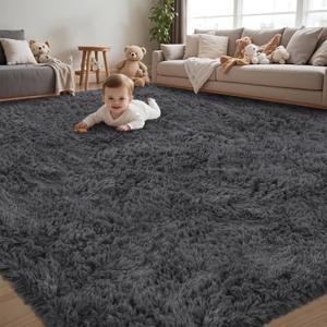 5x7 Area Rug for Living Room:Ultra Soft Fluffy Shag Dark Grey Rugs,Large Fuzzy Plush Indoor Non Slip Carpet Washable Rug for Bedroom Kids Nursery Office Dorm Modern Decor(Dark Grey 5'x7')