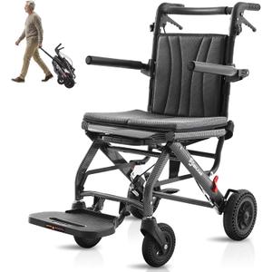 Whlicks Wheelchairs for Adults, Transport Lightweight Foldable Portable Shower Chair with Telescopic Handle, Travel Transfer Folding for Seniors Disabled Gray, 6'' Wheel 