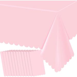 12 Pack Plastic Pink Tablecloths for Rectangle Tables,Disposable Scalloped Mother's Day Table Cloth Waterproof Pink Table Cover for Birthday Bridal Wedding Baby Shower, 54 X 108Inch