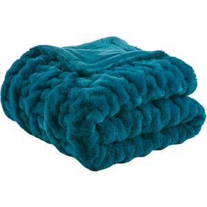 Madison Park Ruched Faux Fur Luxury Throw Teal 50*60 Premium Soft Cozy Brushed Long Faux Fur For Bed, Coach or Sofa