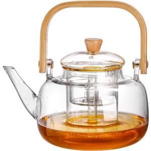 Yarlung 1000ml Glass Teapot Stovetop Safe, Borosilicate Glass Tea Kettle with Removable Infuser and Bamboo Handle for Loose Leaf Tea and Fruit Tea