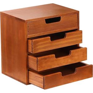 4 Drawer Desktop Storage Organizer in Modern Wood Design (9.8x6.9x 9.8) 4-Drawer Stackable Drawer Unit - Vanity Accessories Organizer (1-Pack)