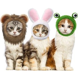 Xuniea 3 Pieces Cat Hat Costume Adjustable Pet Headwear Cat Bunny Hat with Rabbit Ears Kitten Dog Cosplay Cap for Kitten Halloween Party Birthday Theme Party Photo Prop (Basic Style)