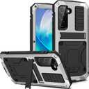 JGY Samsung S23 Metal Case with Kickstand Built-in Screen Protector Camera Glass Sturdy Military Aluminium Armor Durable Full Body Heavy Duty Shockproof Drop Tested Case for S23 (Silver)