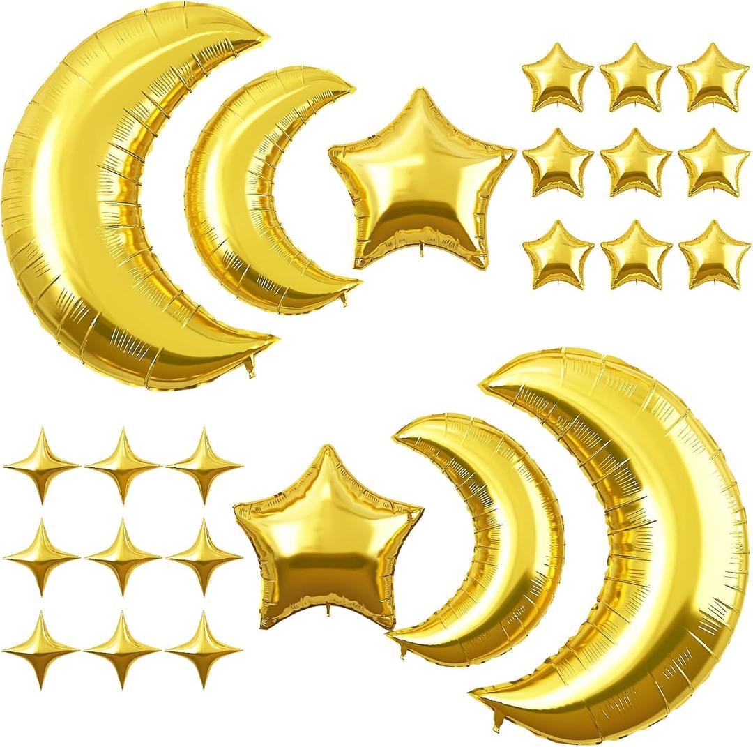 Star and Moon Balloons New Years Balloons 36 Inch Metallic Gold Moon Foil Balloon 18 10 In Gold Star Shaped Balloon for Happy New Year Eve Ramadan Eid Baby Shower Wedding Birthday Party Decor